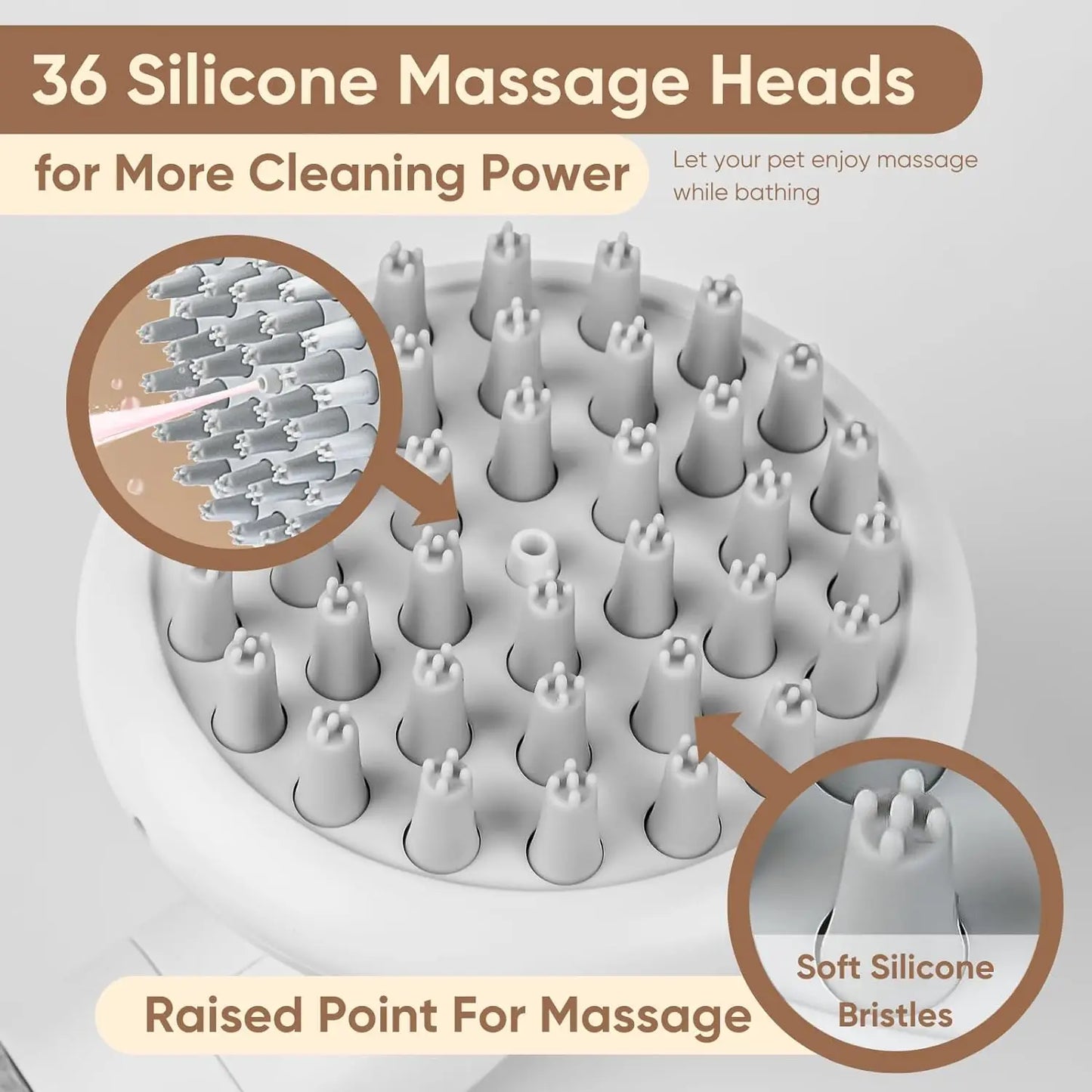 3-in-1 Dog Bath Brush with Soft Silicone Massage Heads for Pet Grooming