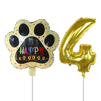 Dog Birthday Party Balloons Set - 30 Inch Paw Print Aluminum Foil