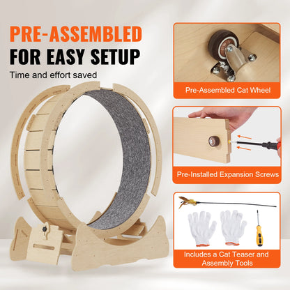 Large Wooden Cat Exercise Wheel With Detachable Carpet