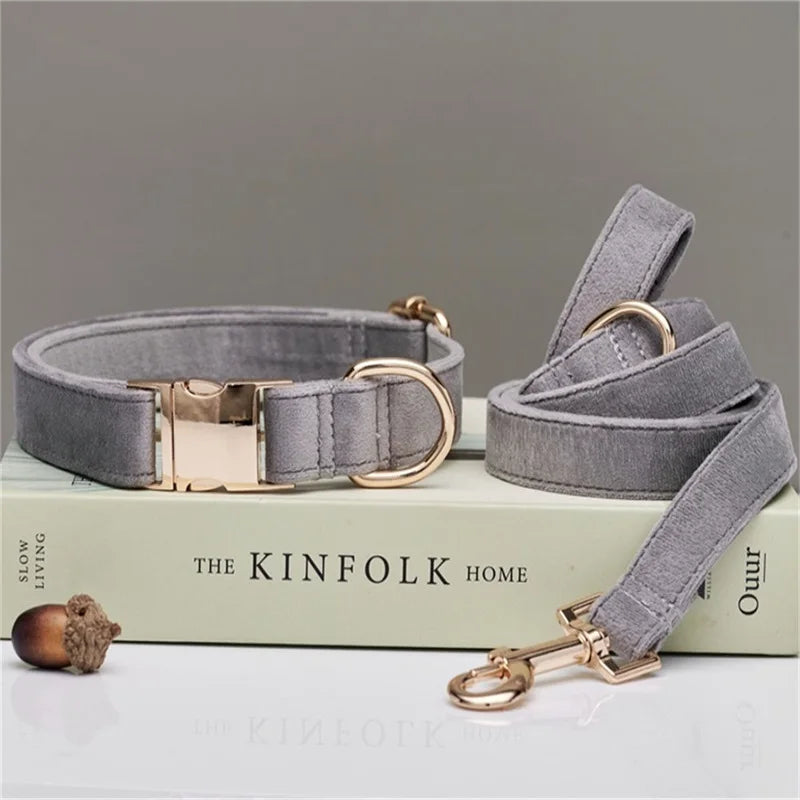 Personalized Dog Collar Leash Set With Bow - Multiple Colors