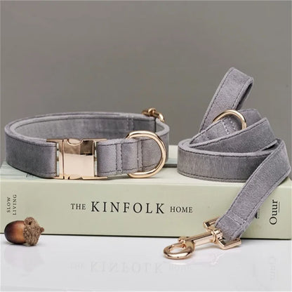Personalized Dog Collar Leash Set With Bow - Multiple Colors