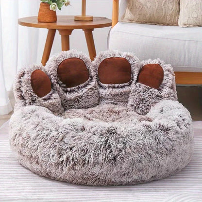 Bear Paw Dog Bed - Soft Fluffy Pet Sofa for Small Medium Large Dogs
