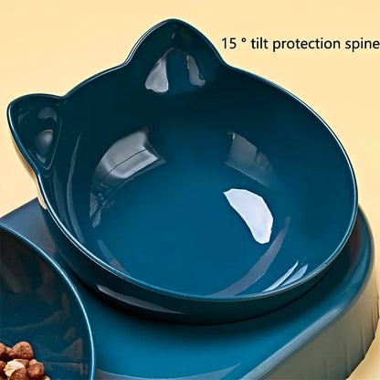 Pet Bowls With Water Feeder - 3 In 1 Tilted Cat Bowl Set