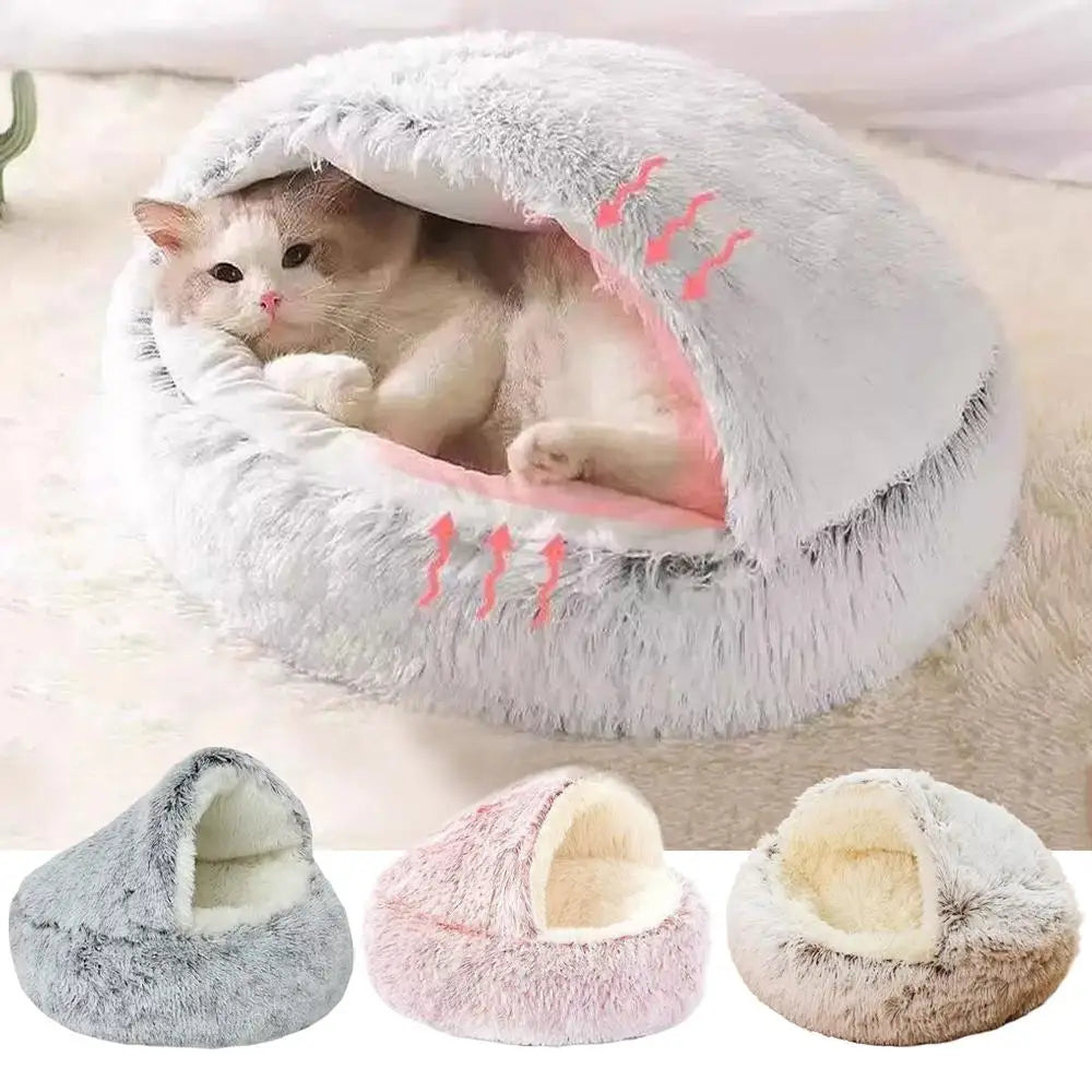 2 In 1 Soft Plush Pet Bed With Cover Round Cat Bed For Small Dogs