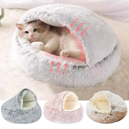 2 In 1 Soft Plush Pet Bed With Cover Round Cat Bed For Small Dogs