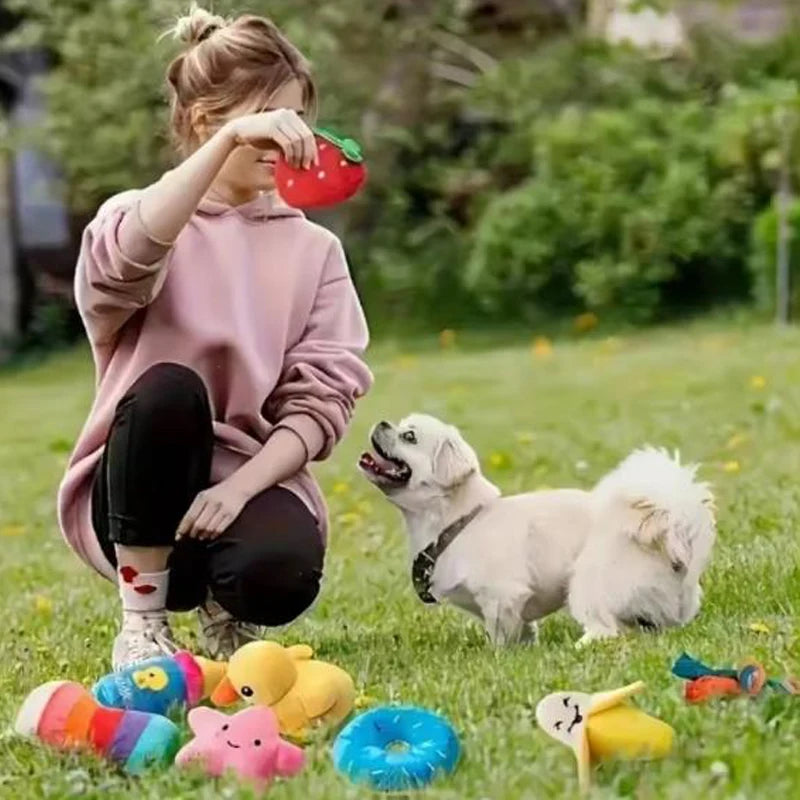7-Piece Puppy Sound Toys Set - Plush Fruit & Vegetable Chew Toys