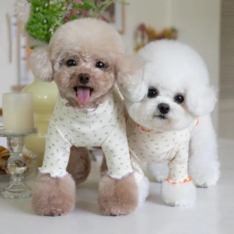 Small Dog Sweater Autumn Winter Flower Lace Pet Clothes