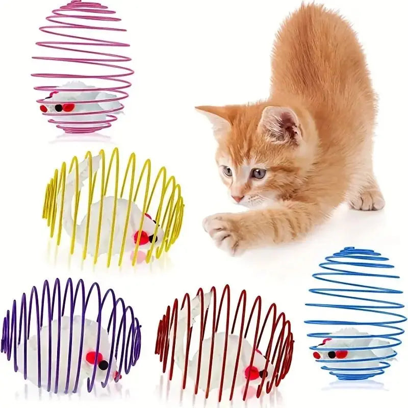 Interactive Cat Toy Balls With Springs And Caged Mice Design