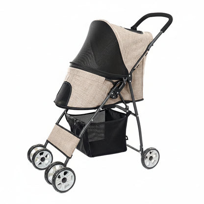 Foldable Pet Stroller 4-Wheel Dog Travel Pushchair With Storage Basket
