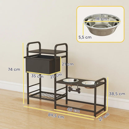 Elevated Dog Bowl With Height Adjustable Stand And Storage Space
