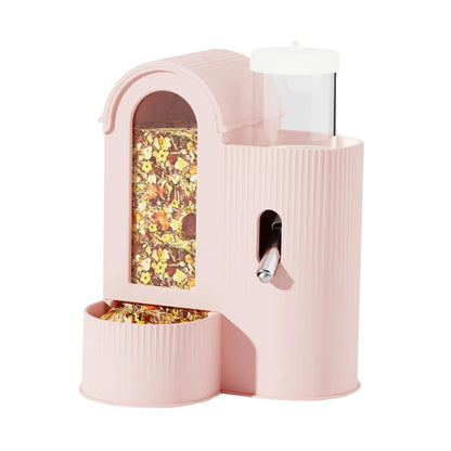 2-in-1 Hamster Feeder Waterer Automatic Food Bowl Pink