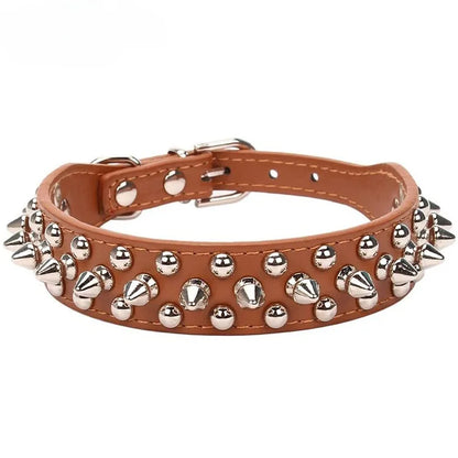 Adjustable Spiked Dog Collar - PU Leather Punk Rivet Pet Collar