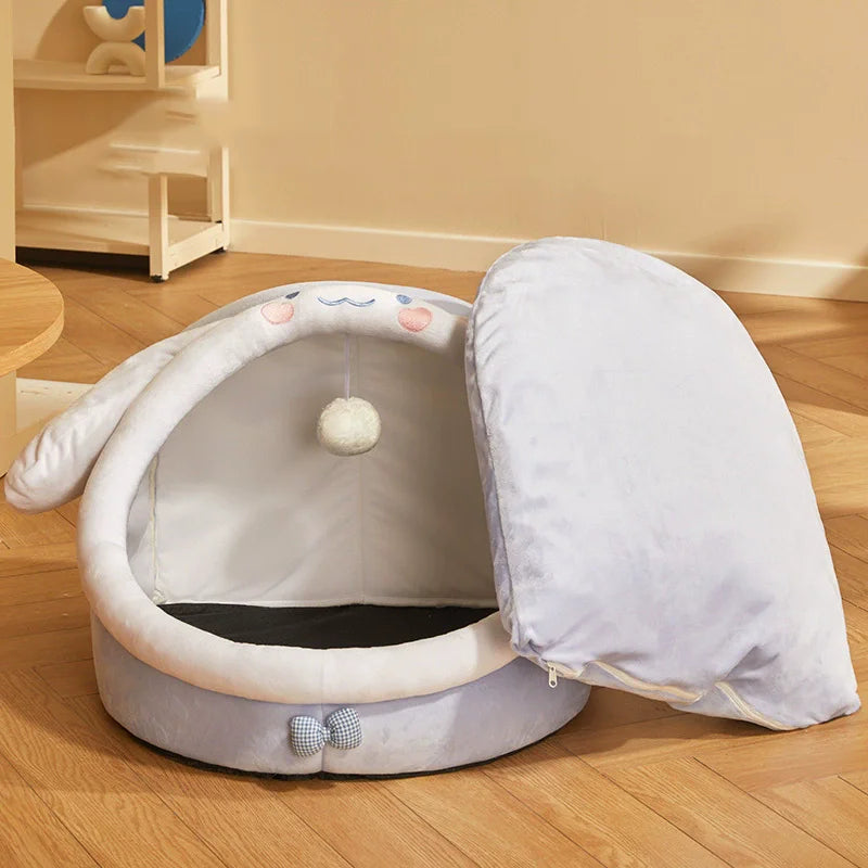 Cat Bed With Rabbit Ears - Soft Warm Pet Basket For Small Dogs