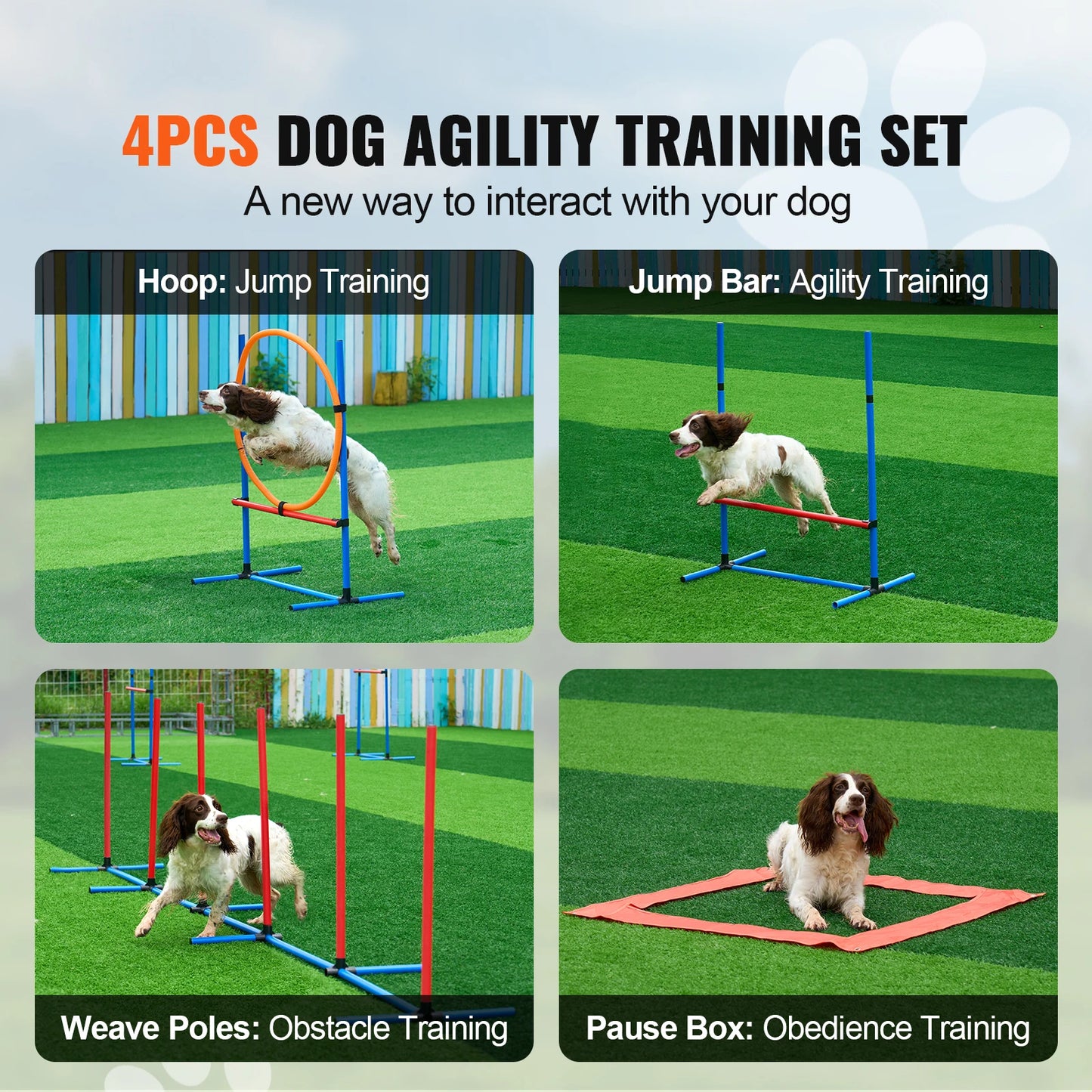 Dog Agility Training Equipment 4 Piece Set With Adjustable Hurdles
