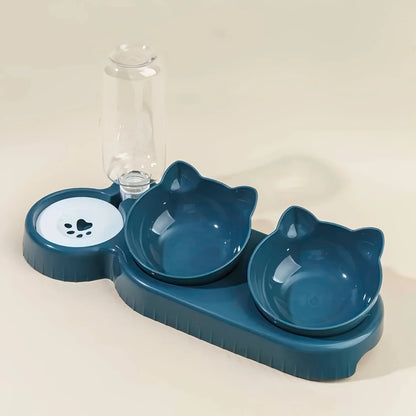 Pet Bowls With Water Feeder - 3 In 1 Tilted Cat Bowl Set