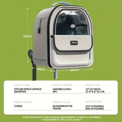 Pet Carrier Backpack - Transparent Space Capsule Design For Cats Dogs