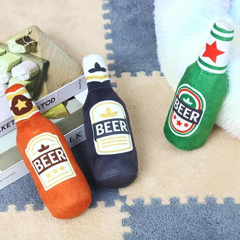 Realistic Beer Bottle Dog Toy - Squeaking Interactive Play Toy