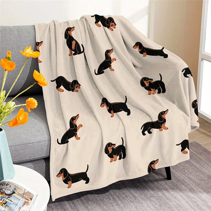 Cute Dachshund Blanket - Soft Flannel Cartoon Printed Throw