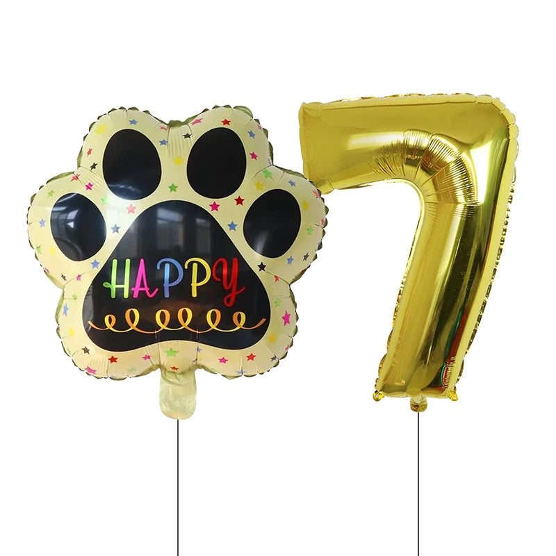 Dog Birthday Party Balloons Set - 30 Inch Paw Print Aluminum Foil