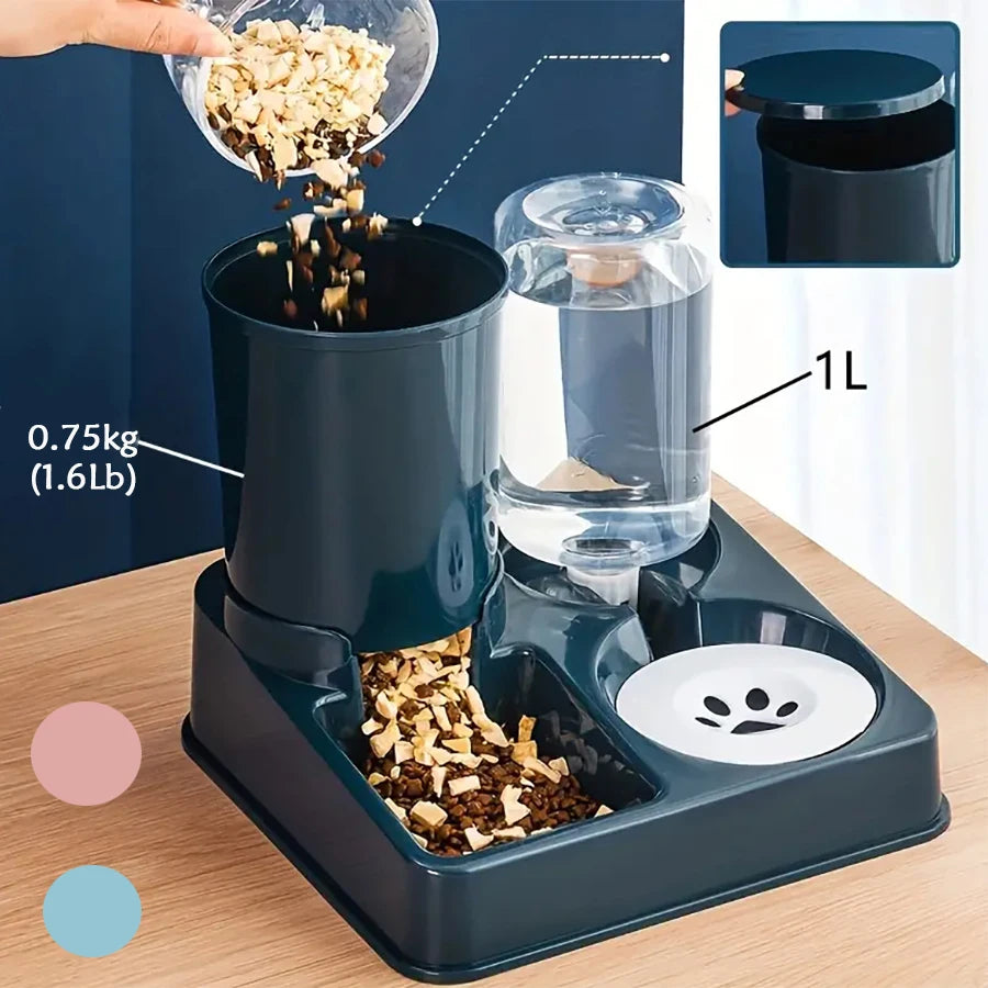 Automatic Cat Feeder Water Dispenser Set - 2 In 1 Pet Food Waterer