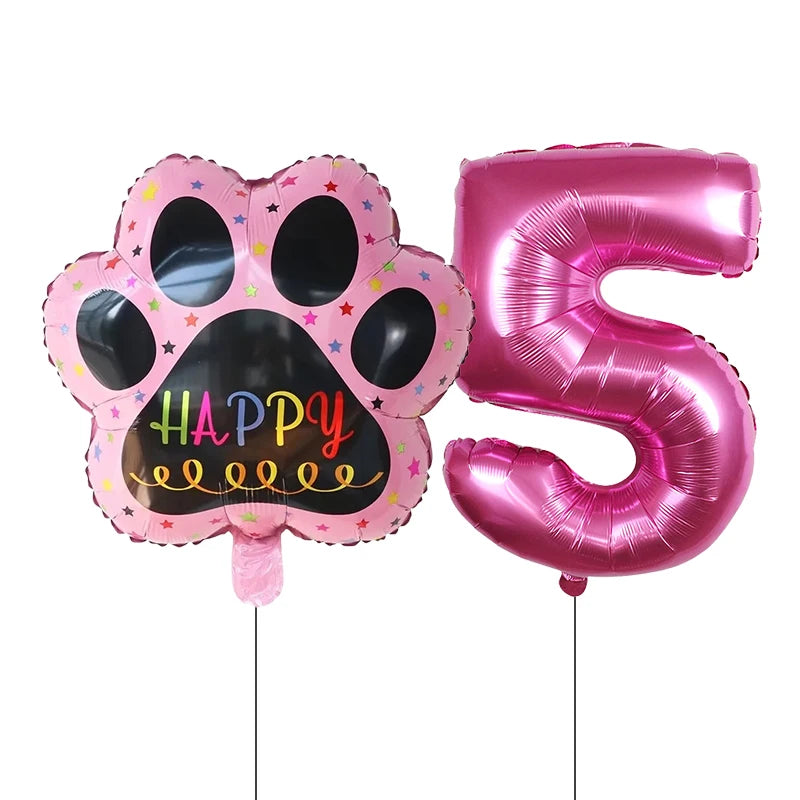 Dog Birthday Party Balloons Set - 30 Inch Paw Print Aluminum Foil