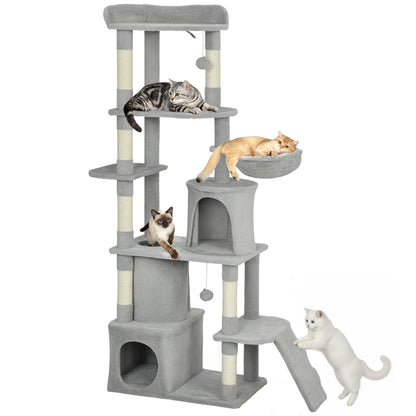 PawHut 170cm Cat Tower Scratching Post With Cave And Plush Balls