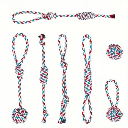 7 Piece Durable Rainbow Dog Rope Toy Set For Training And Dental Health