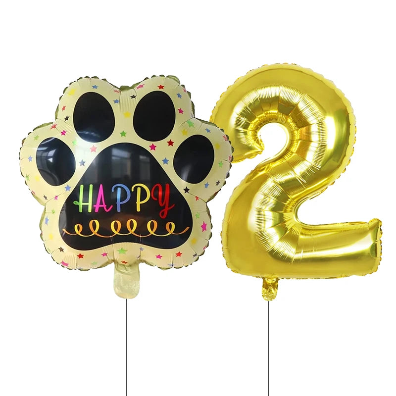 Dog Birthday Party Balloons Set - 30 Inch Paw Print Aluminum Foil