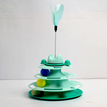 Interactive Cat Toy Tower With Track Balls And Feather
