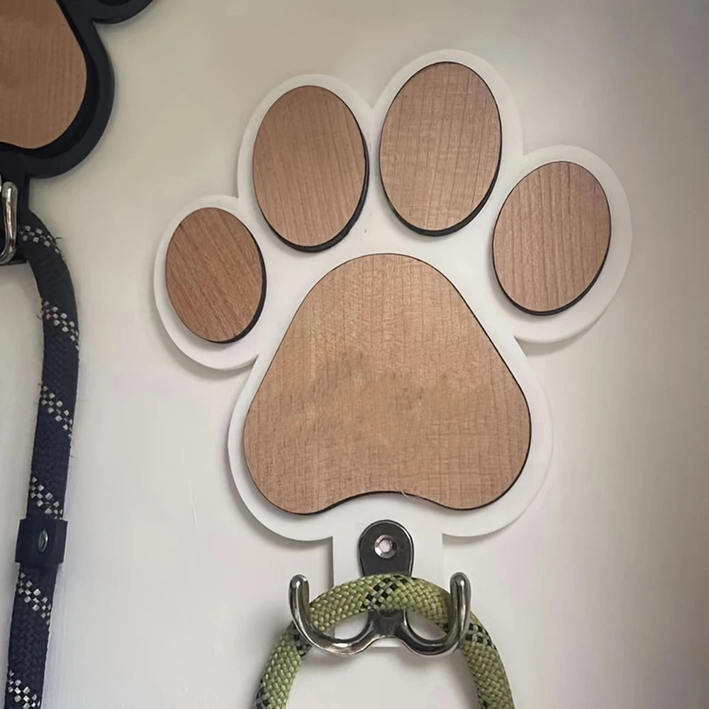 Paw Print Wooden Dog Leash Hanger Wall Hook for Pet Accessories