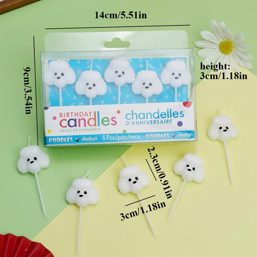 Hot Sale Cartoon Teddy Dog Birthday Cake Candles White Puppy Decoration