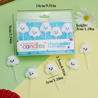 Hot Sale Cartoon Teddy Dog Birthday Cake Candles White Puppy Decoration
