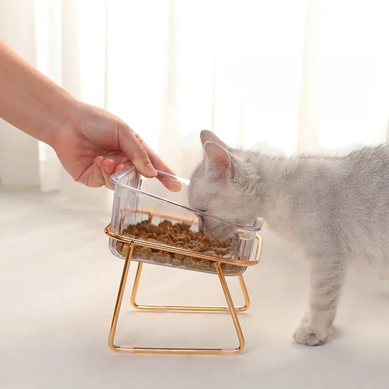 Elevated Cat Bowl Transparent Glass Double Bowl For Neck Protection