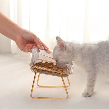 Elevated Cat Bowl Transparent Glass Double Bowl For Neck Protection