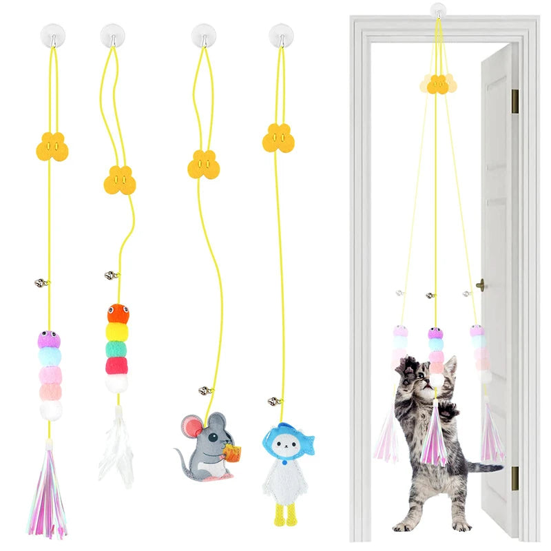 Interactive Cat Toy Swing With Elastic Rope For Door Hanging Play