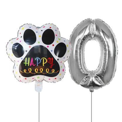 Dog Birthday Party Balloons Set - 30 Inch Paw Print Aluminum Foil