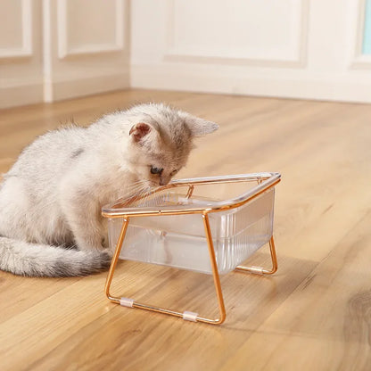 Elevated Cat Bowl Transparent Glass Double Bowl For Neck Protection