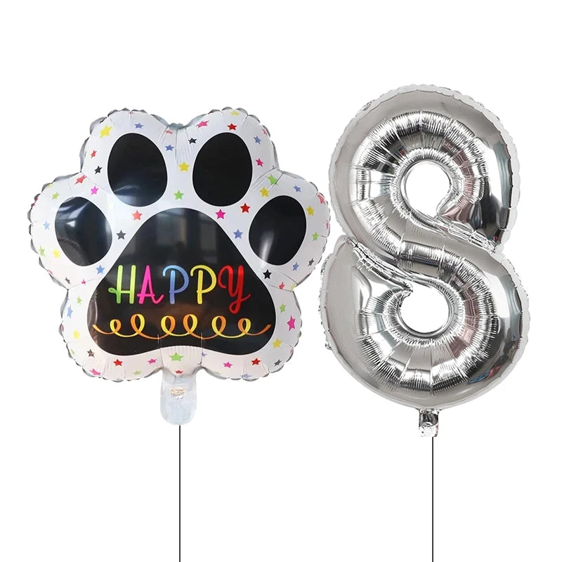 Dog Birthday Party Balloons Set - 30 Inch Paw Print Aluminum Foil