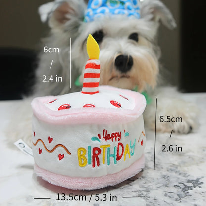 Interactive Plush Birthday Cake Squeaky Toy For Pets With Happy Birthday Embroidery