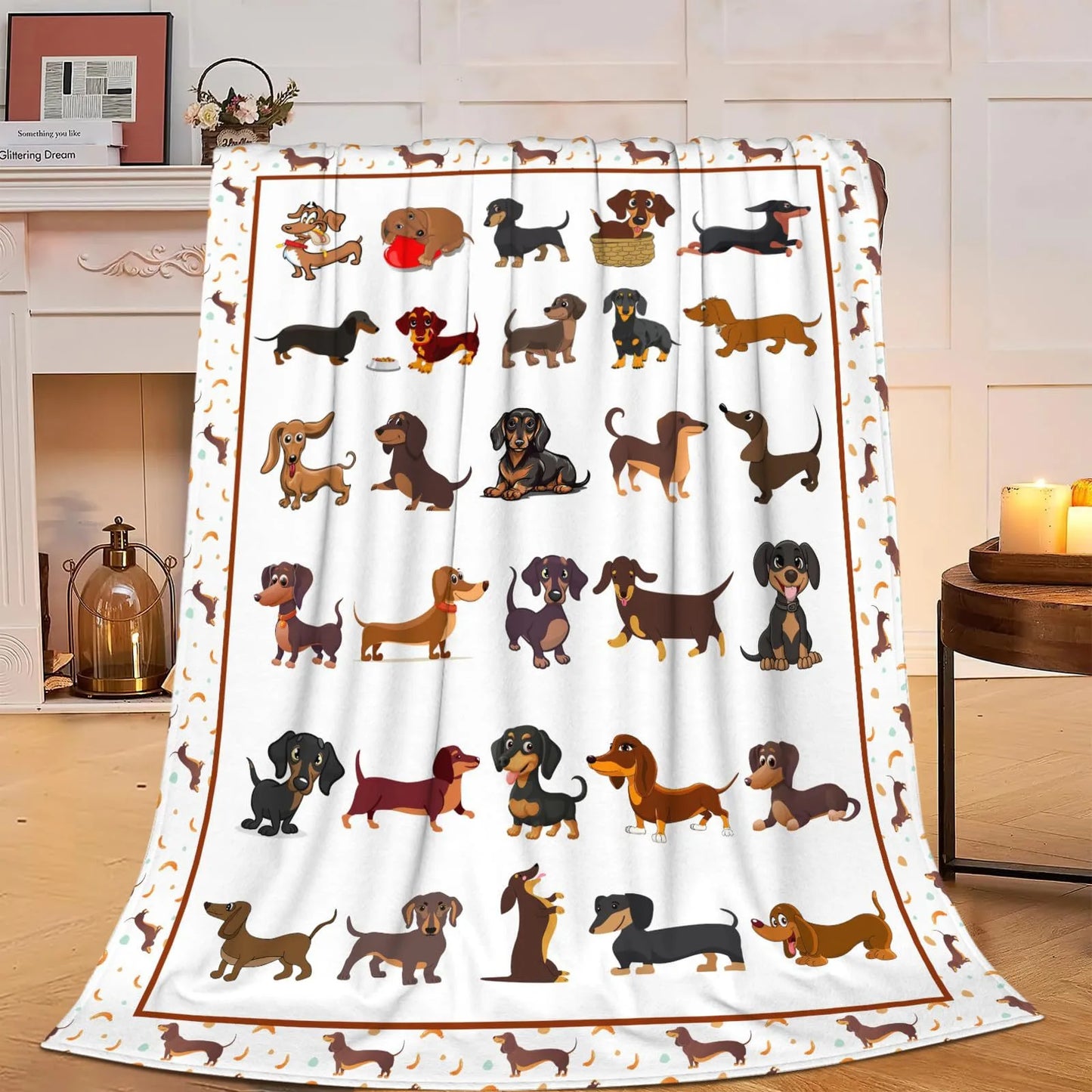 Cute Dachshund Blanket - Soft Flannel Cartoon Printed Throw