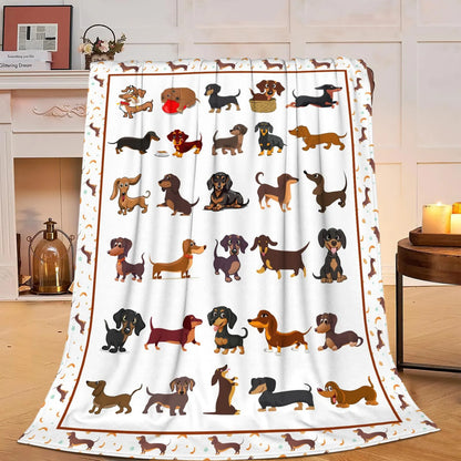 Cute Dachshund Blanket - Soft Flannel Cartoon Printed Throw