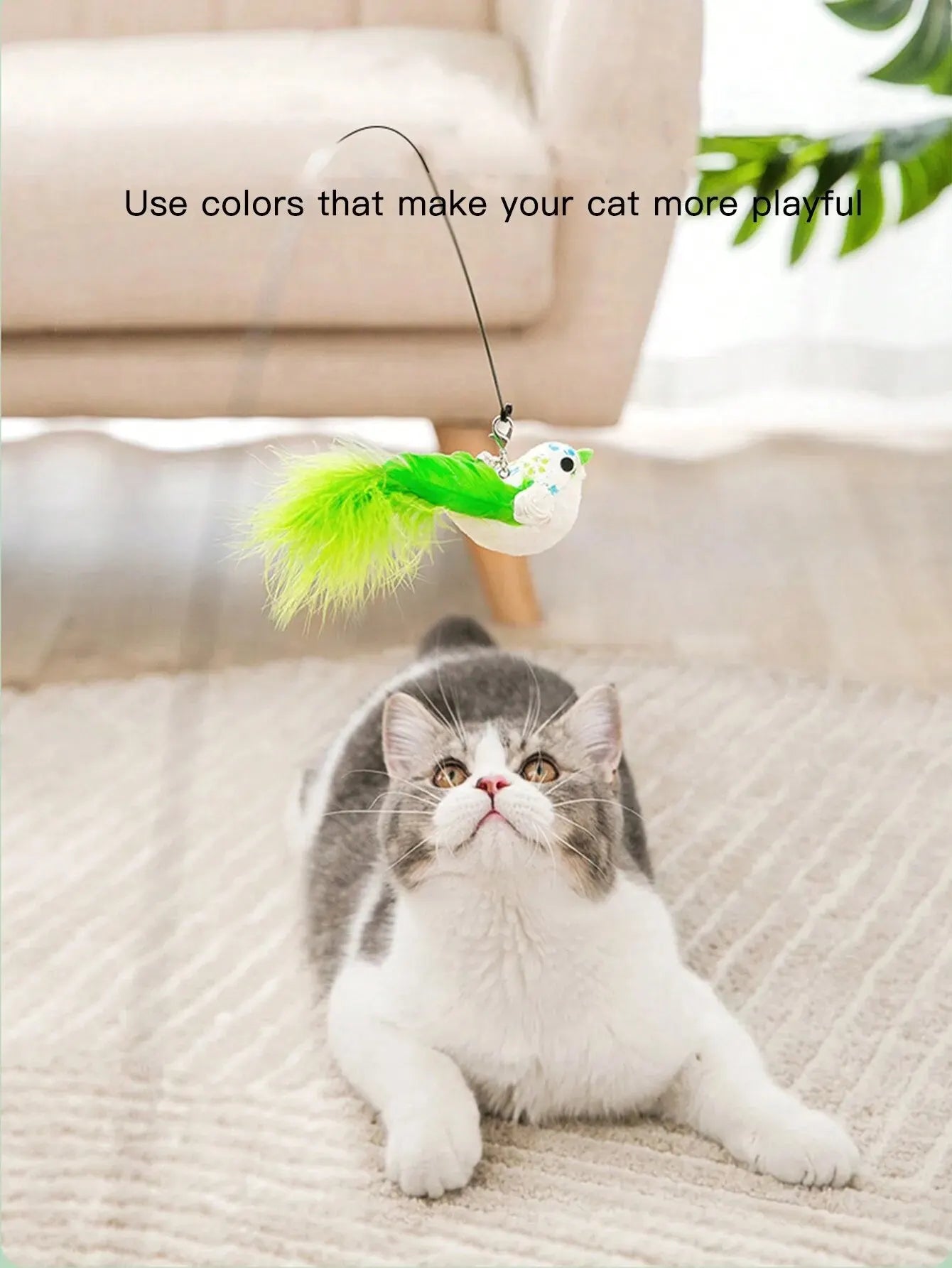 Cat Interactive Feather Toy With Sucker Bell For Indoor Play