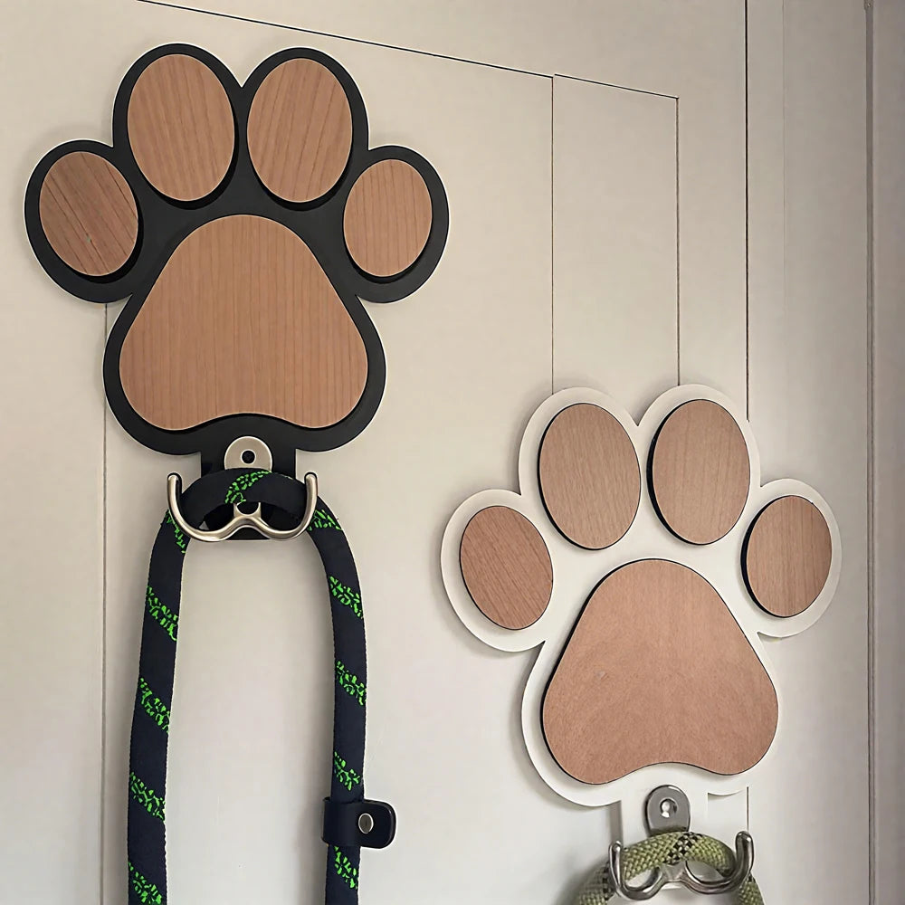 Paw Print Wooden Dog Leash Hanger Wall Hook for Pet Accessories