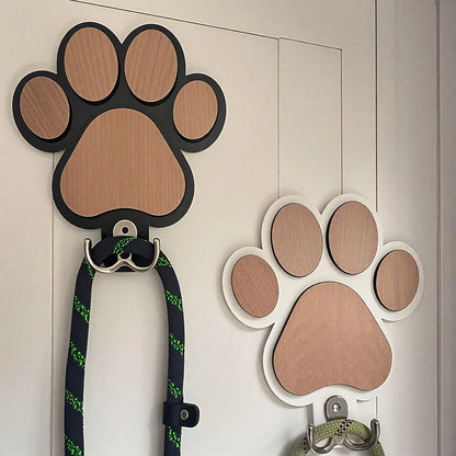 Paw Print Wooden Dog Leash Hanger Wall Hook for Pet Accessories