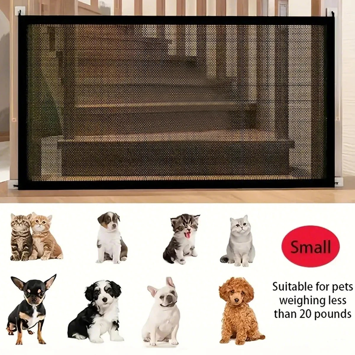 Pet Dog Barrier Fence With Hooks - Folding Mesh Safety Gate