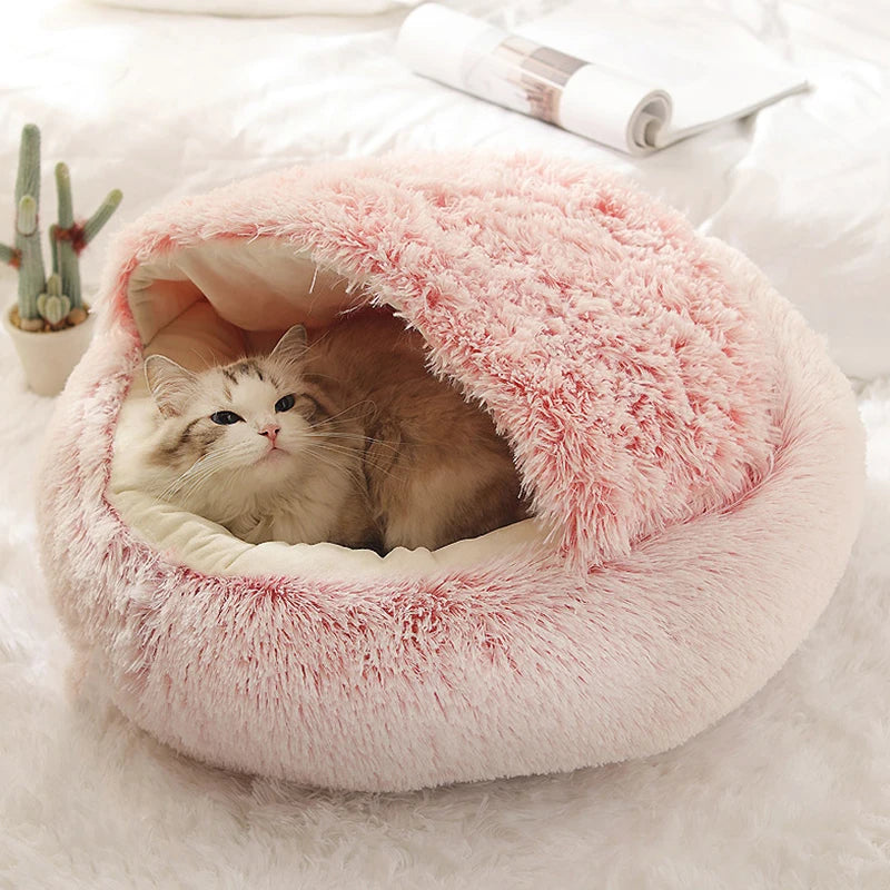 Cat Bed Pet Mattress Warm Soft Plush Round Sleeping Nest Cave