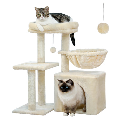 Cat Tree Tower For Indoor Cats With Scratching Posts And Hammock