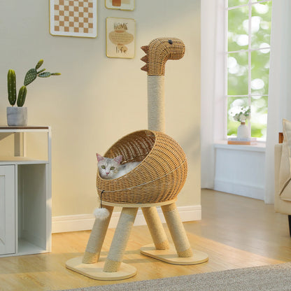 Dinosaur Cat Tree Tower With Sisal Scratching Post Large Rattan Condo