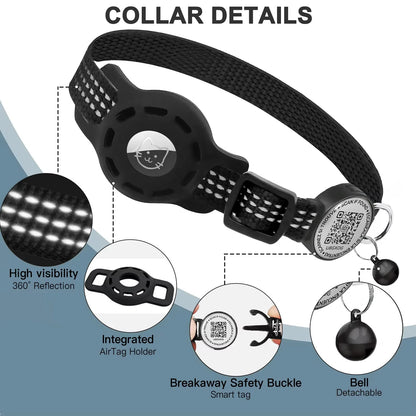 Cat GPS Collar with QR Code Tag and AirTag Case - Reflective Breakaway