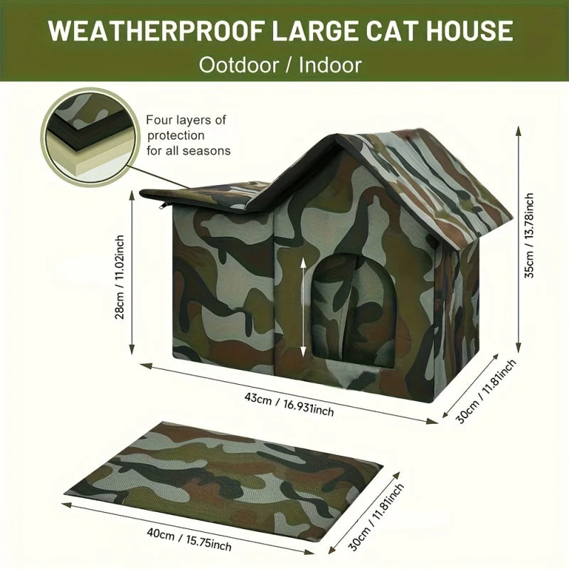 Oxford Cloth Cat House - Weatherproof Pet Cave Bed For Indoor Outdoor